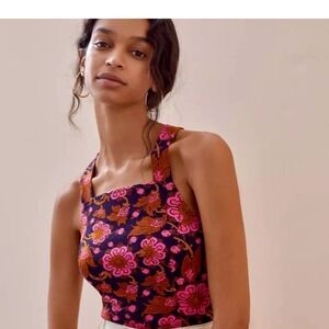 Anthropologie Porridge seamed cross back tank. Pink floral motif. Size small NWT